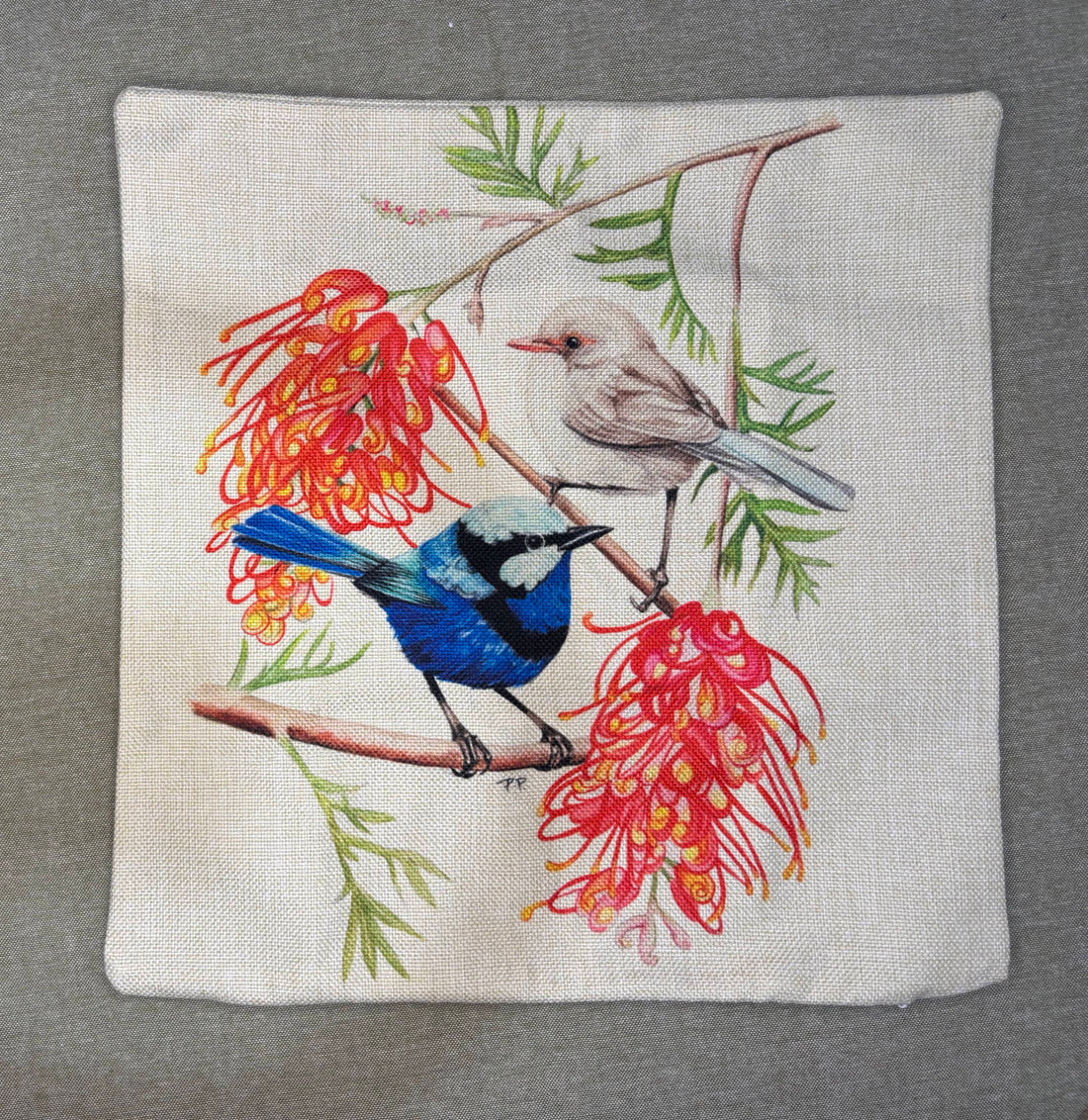 Splendid Wrens & Grevillea Cushion Cover